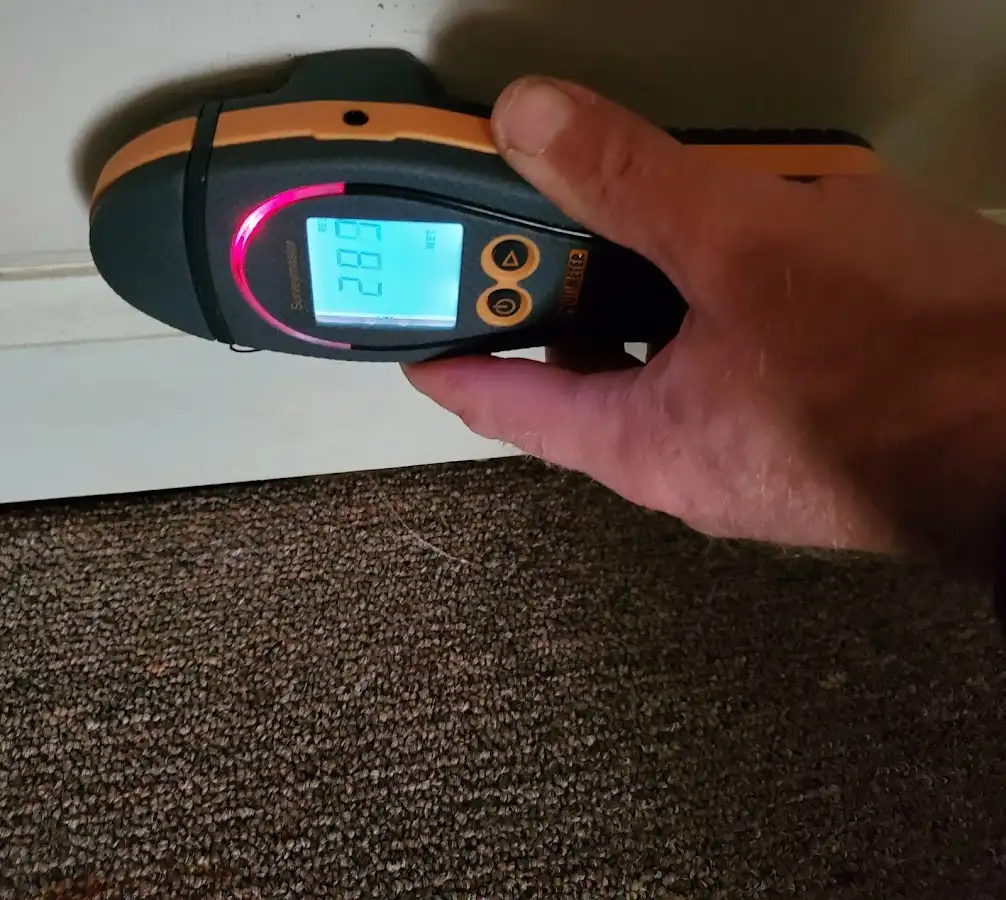 Moisture detection at baseboard during Burst Pipe Cleanup in Perry